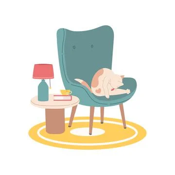 Cat on modern chair flat design vector Stock Illustration