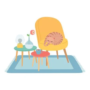 Cat on modern chair flat design vector Stock Illustration