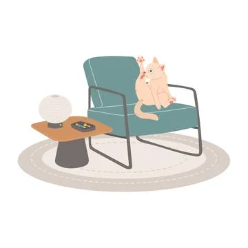 Cat on modern chair flat design vector Stock Illustration