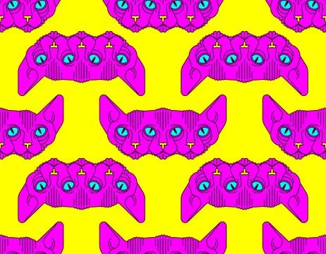 Cat Monster pattern seamless. Pet alien background. Home animal Multi-eyed te Stockillustratie