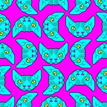 Cat Monster pattern seamless. Pet alien background. Home animal Multi-eyed te イラスト素材