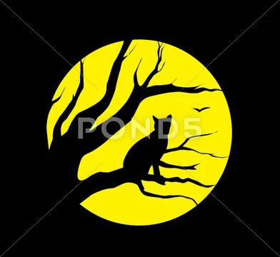 Cat at the moon Stock Illustration
