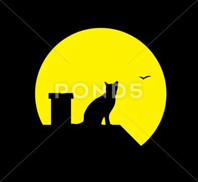 Cat at the moon Stock Illustration