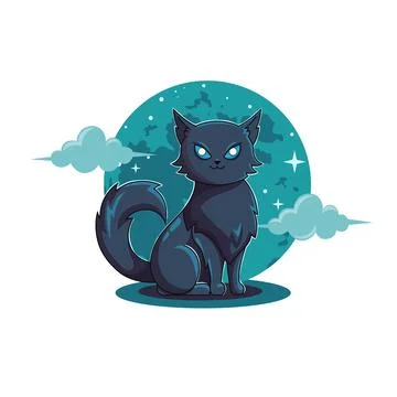 Cat moon night sky vector illustration Stock Illustration