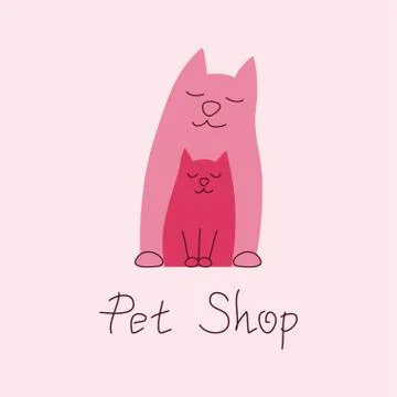 Cat mother and kitten tender embrace, sign for pet shop logo Stock Illustration