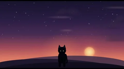 Cat Motion Background at Sunset Evening Landscape Stock Footage 345589793