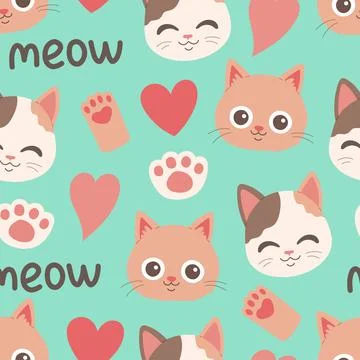 Cat muzzle and paw seamless pattern vector Stock Illustration