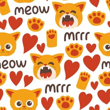 Cat muzzle and paw seamless pattern vector Stock Illustration