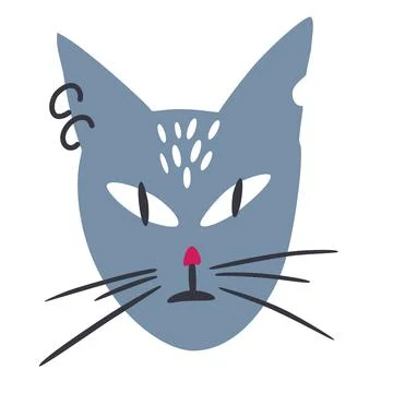 Cat muzzle. Funny cat with a piercing and a gnawed ear. Portrait of cute chil Stock Illustration