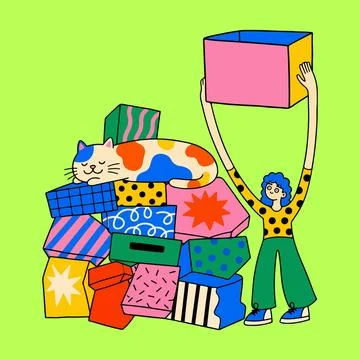 Cat Nap on Gift Mountain Stock Illustration