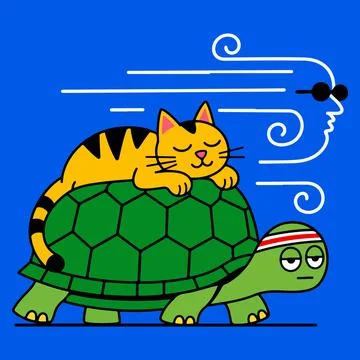 Cat Nap on Speedy Turtle Stock Illustration