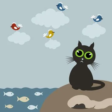 Cat on the nature 스톡 일러스트