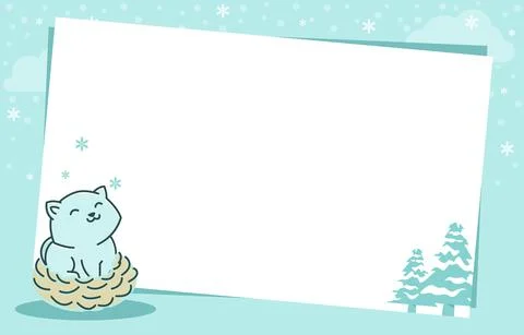 Cat Nest Pine Tree Winter Snowflake Holiday Card Frame Background Template Stock Illustration