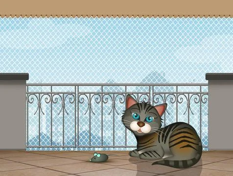 Cat net on the balcony Stock Illustration