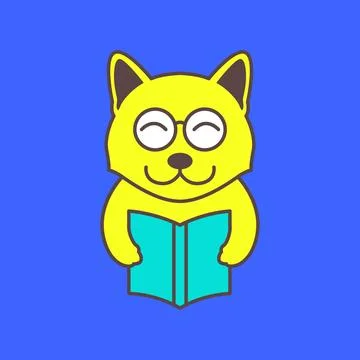 Cat or dog pets reading book studies smart mascot cartoon cute happy colorf.. イラスト素材