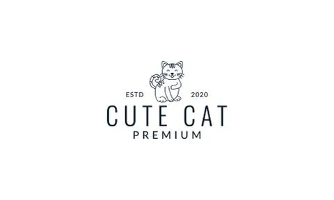 Cat or kitty or kitten or puss  pet smile line cute cartoon logo icon Stock Illustration