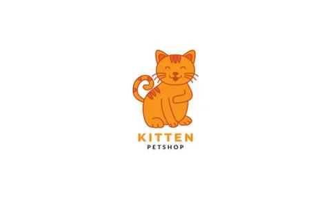 Cat or kitty or kitten or puss  pet smile cute cartoon logo icon illustration Stock Illustration