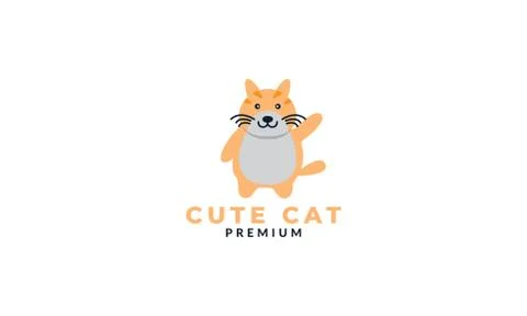 Cat or kitty or kitten or puss or pet smile cute  logo icon illustration Stock Illustration