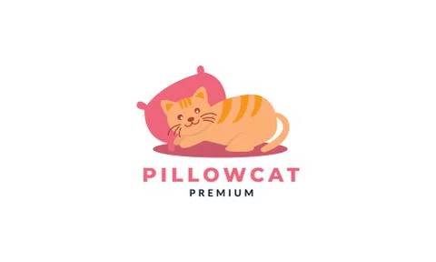 Cat or kitty or kitten or pet with pillow sleep cute cartoon  logo icon Illustrazione stock