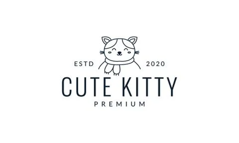 Cat or kitty or kitten fat line  cute cartoon  logo illustration Stock Illustration