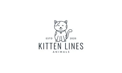 Cat or kitty or kitten or pet line happy fat cute cartoon logo illustration Stock Illustration