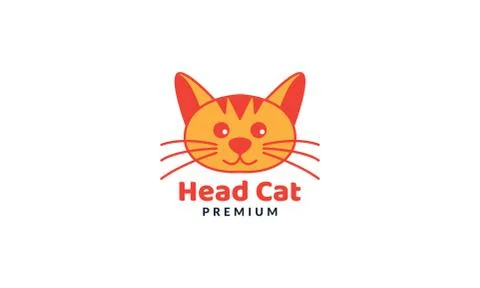 Cat or kitty or kitten or pet head face smile cute cartoon logo illustration Stock Illustration