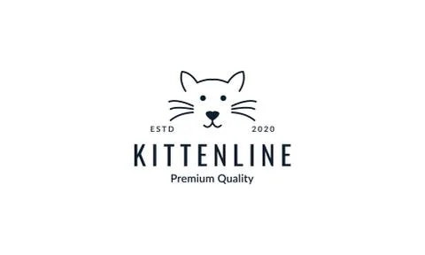 Cat or kitty or kitten or pet head face line art or outline logo illustration Stock Illustration