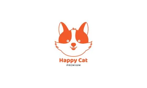 Cat or kitty or kitten or pet head face orange cute cartoon logo illustration Stock Illustration