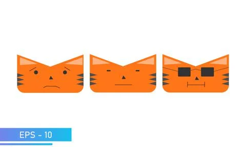 Cat or tiger face in orange color with emotions, indifferent, cute, cool. Symbol Stock Illustration