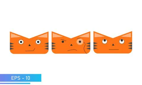 Cat or tiger face in orange color with emotions, fanny, smart, thinks. Symbol of Stock Illustration