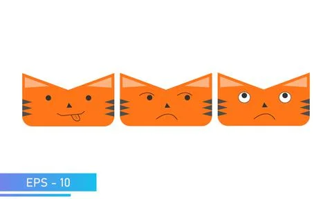 Cat or tiger face in orange color with emotions, fanny, bad, thinks. Symbol of Stock Illustration