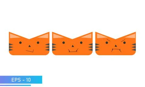 Cat or tiger face in orange color with emotions, smile, vampire, angry. Symbol Stock Illustration