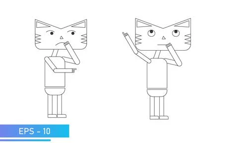 Cat or tiger line style. In full growth. Two emotionals. Symbol of 2022 year Stock Illustration
