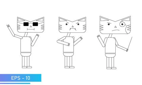 Cat or tiger line style. In full growth. Emotional cool, angry and really smart Stock Illustration