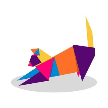 Cat origami. Abstract colorful vibrant Cat logo design. Animal origami. Vec.. Stock Illustration