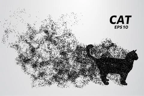 Cat of the particles. The cat consists of small circles and dots. Vector illu Stock Illustration
