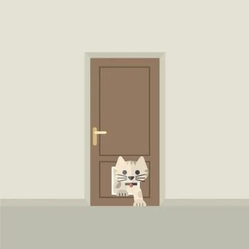 Cat Passing Through The Door For Cat Vector Illustration Stock Illustration
