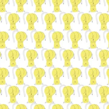 Cat pattern with cat standing on head in the style of line art with yellow sp Stock Illustration