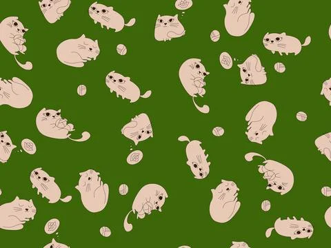 A cat pattern on a dark green background Stock Illustration
