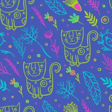 CAT PATTERN Floral Seamless Background Vector Illustration Stock Illustration