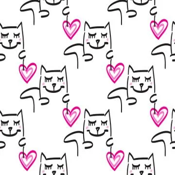 Cat pattern vector hand drawn illustration Stock Illustration