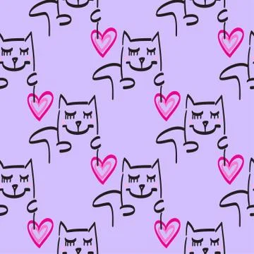 Cat pattern vector hand drawn illustration Illustrazione stock