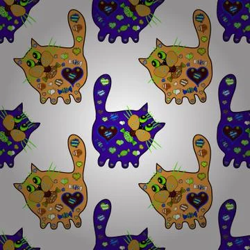 Cat pattern. White, violet and orange on colors. Seamless Abstract interesting b Stock Illustration