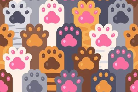 Cat paw Bliss seamless pattern, vector illustration for Purrfect Designs イラスト素材