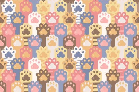 Cat paw Bliss seamless pattern, vector illustration for Purrfect Designs Illustrazione stock