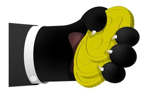 Cat paw puts a stack of gold coins. Return of debt to the bank. Economic crim Stock Illustration