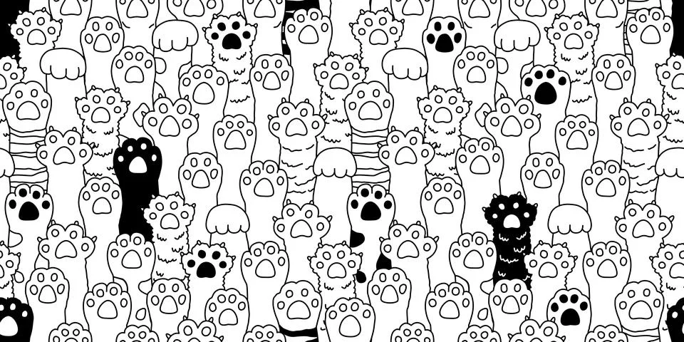 Cat paw seamless pattern cat breed isolated kitten dog paw hand vector Stock Illustration