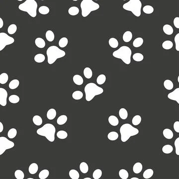 Cat paw seamless pattern, outline print on black Stock Illustration