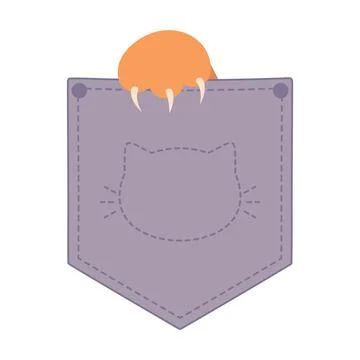 Cat paw with sharp claws sticking out of a pocket. Ginger cat paw Stock Illustration