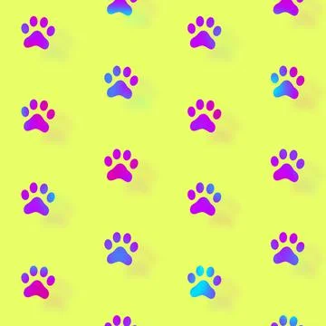 Cat paws pattern in vibrant gradient holographic neon colors. Concept art Stock Illustration